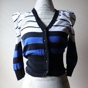 SWOON Striped Puffed Sleeve Cardigan Sweater